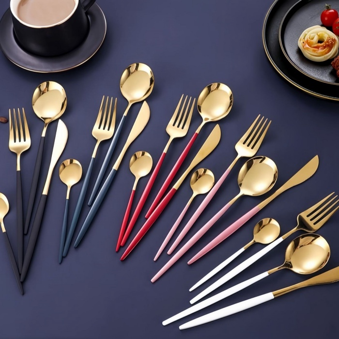 4-Piece Gold Stainless Steel Cutlery Set – Luxury Flatware for Steak, Dessert & Dining | Gift Box Included