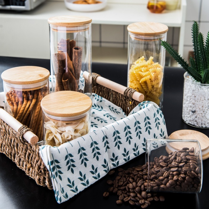 Large Borosilicate Glass Storage Jar with Wooden Lid – Transparent Airtight Container for Candy, Grains & Kitchen Pantry