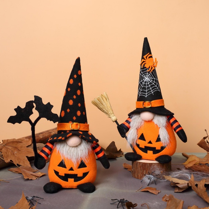 Halloween Pumpkin Gnome Decorations – Faceless Bat Witch Gnomes for Spooky Home Display